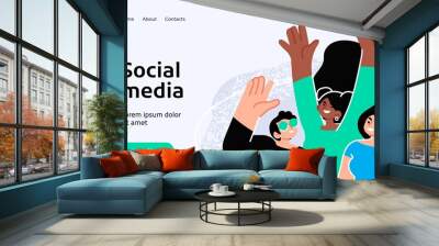 Landing page template of Social media marketing. Modern flat design concept of web page design for website and mobile website. Easy to edit and customize. Vector illustration Wall mural