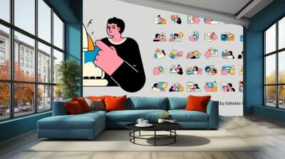 Marketing and development illustrations. Mega set. Collection of scenes with men and women taking part in business activities. Trendy vector style Wall mural