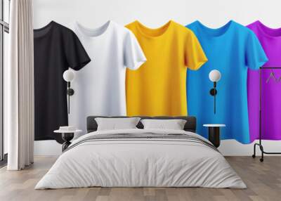 Men's t-shirt realistic mockup in different colors. Vector Wall mural