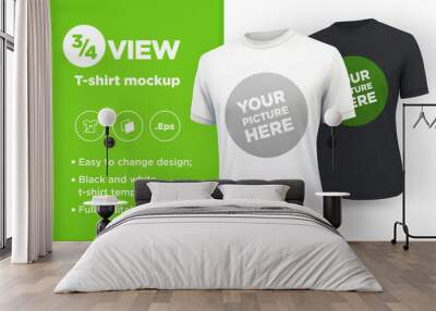 Men's white and black t-shirt with short sleeve mockup. Front view Wall mural