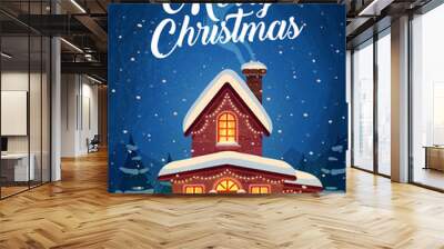 Merry Christmas greeting cards retro design. Wall mural