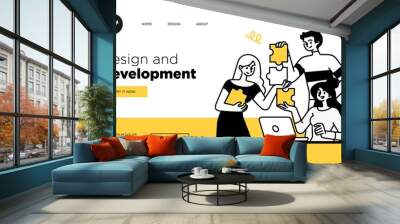 Presentation slide template or landing page website design. Business concept illustrations. Modern flat outline style. Design And Development Wall mural