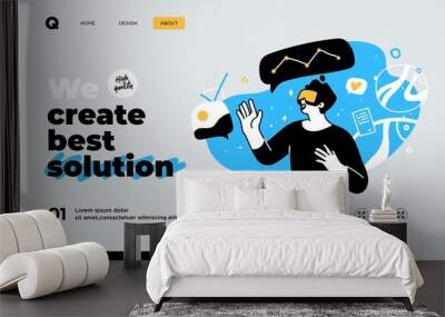 Presentation slide template or landing page website design. Business concept illustrations. Modern flat outline style. Research innovations and solutions Wall mural