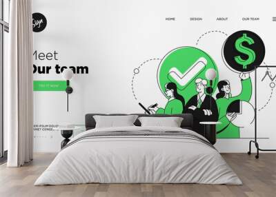 Presentation slide template or landing page website design. Business concept illustrations. Modern flat outline style. Teamwork concept Wall mural