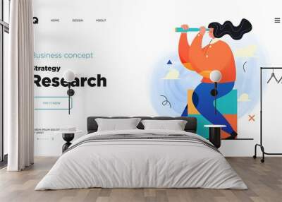 Science research website Landing page template design. Concept of Scientist character making research in a laboratory. Web page layout with modern business concept illustration. Wall mural