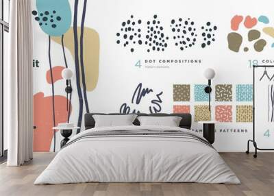 Set of abstract trendy hand drawn shapes and design elements. Pattern Creation set. Vector Wall mural