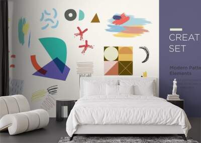 Set of abstract trendy hand drawn shapes and design elements. Pattern Creation set Wall mural