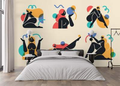 Set of beautiful modern women geometric silhouettes illustrations with with abstract shapes. Contemporary minimalistic style art. Feminity concept Wall mural