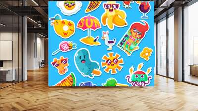 Set of funny bright Summer stickers and emblems Wall mural