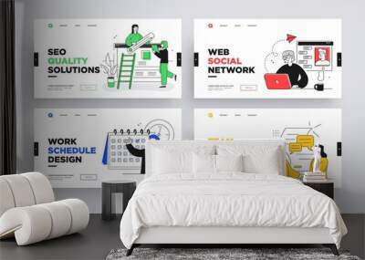 Set of Presentation slide templates or landing page websites design. Business concept illustrations. Modern flat outline style. Wall mural