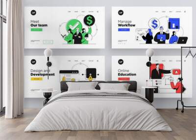 Set of Presentation slide templates or landing page websites design. Business concept illustrations. Modern flat outline style. Wall mural