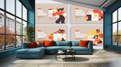 Set of Presentation slide templates or landing page websites design. Business concept illustrations. Modern flat style. Wall mural