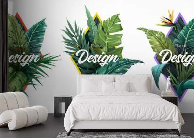 Set of Summer Bright tropical design elements. Print on T-shirts, sweatshirts, cases for mobile phones, souvenirs. Vector illustration Wall mural