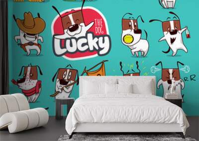 Sticker Collection of Emoji Cartoon Dog Emoticons. Vector Stock Illustrations  Wall mural