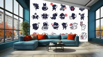 Vector collection of 2020 Chinese New Year simbol. Rat horoscope sign. Set of Cute holiday themed Mice in different situations. Wall mural