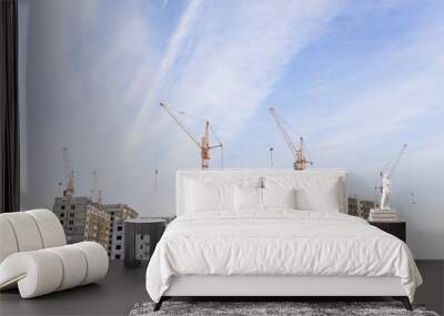 Construction site with cranes on sky background Wall mural