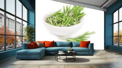 Fresh rosemary in a bowl on white Wall mural