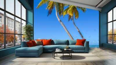 Perfect tropical white sand beach with two palm trees Wall mural