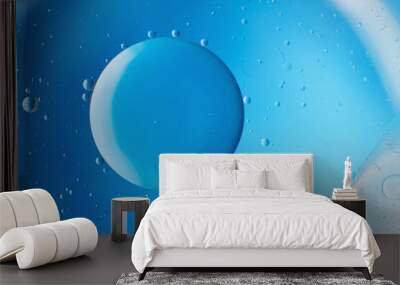 abstract light blue background with oil circles . bubbles of water close up . Wall mural