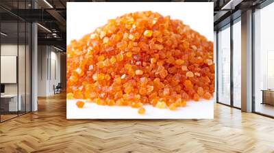 A small heap of ground mace spice with its vibrant orange-red color, isolated on a white background Wall mural