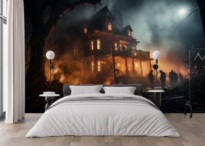 A spooky haunted house with cobwebs, eerie lighting Wall mural