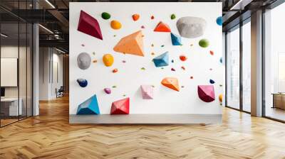 an indoor bouldering gym, white wall and colorful hold Wall mural