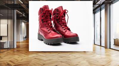 Red combat boot isolated on a white background Wall mural