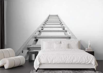 Looking Up a Tall Metal Ladder Against White Background Wall mural