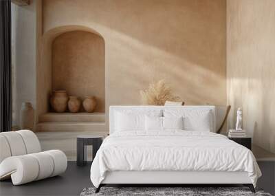 Room with a tan wall and two chairs Wall mural