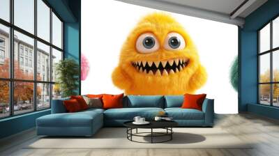 Cute pink, yellow and green funny monster isolated on transparent background png. Fairy tale concept. Wall mural