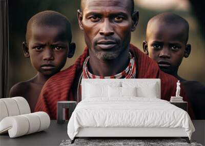 A dramatic portrait of a Maasai man with beaded accessories and traditional clothing Wall mural