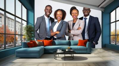 African group of smiling businesspeople in corporate office. Embrace, diversity and multicultural people excited with a positive and professional job mindset Wall mural