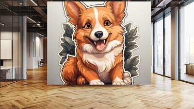 Cute Cartoon Puppy: An adorable and happy brown puppy in a fun and funny cartoon illustration, sure to bring a smile to your face Wall mural