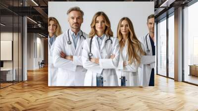 Smile, portrait and hospital doctors, people or surgeon team for healthcare, help services or medical collaboration. Medicine health professional, clinic group solidarity or staff nurses for medicare Wall mural