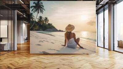 Beautiful young asian woman relax smile leisure around beach sea ocean in travel vacation Wall mural