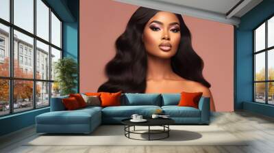 Beauty Fashion model. Black woman face & beautiful voluminous hair. Afro american girl. Beauty skin female face. .Healthy hair with luxurious Updo haircut. Waves, Curls volume Hairstyle. Hair Salon. Wall mural