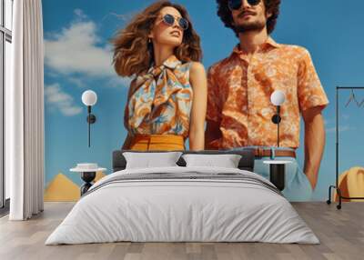 diverse couple at photo studio. happy, Bold Modern, vibrant  color clothing Wall mural