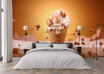 Sweet Melting Delight: Capturing the Irresistible Melting Ice Cream Cone - Indulge in a mouthwatering treat as you witness the delightful sight of a melting ice cream cone Wall mural