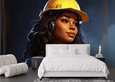 woman working on a construction site, construction hard hat and work vest, smirking, middle aged or older, Wall mural