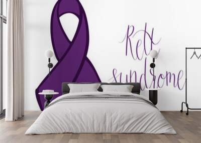 Rett Syndrome Awareness Month October handwritten lettering and purple support ribbon. Web banner vector template Wall mural