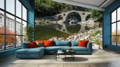 Amazing Reflection of Devil's Bridge in Arda river and Rhodopes mountain, Kardzhali Region, Bulgaria Wall mural