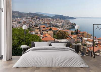 Panoramic view of city of Kavala, Greece Wall mural