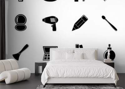 silhouette cosmetic, make up and hairdressing icons Wall mural