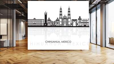 Silhouette Skyline panorama of city of Chihuahua, Mexico - vector illustration Wall mural