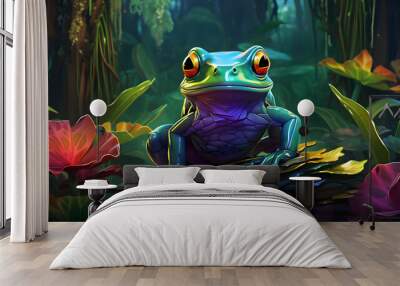 a frog sits on a log with a frog in the background Wall mural