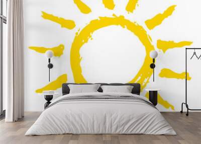 Hand drawn Sun symbol painted with ink brush, png clipart isolated on transparent background Wall mural