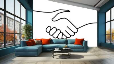 Handshake, agreement, introduction banner hand drawn with single line. Women or men shake hands. Png illustration isolated on transparent background Wall mural