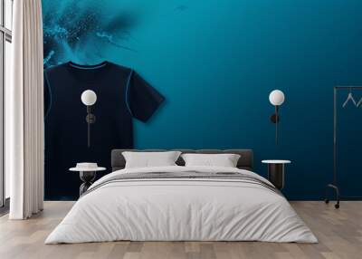 a black swim shirt on the deep sea with dark blue background with copy space. swim shirt ads concept and tshirt Wall mural