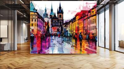 abstract traditional city pop art illustration. prague city Wall mural