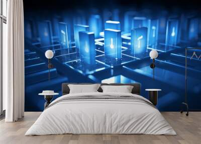 blue binary code with lock illustration. cyber security concept Wall mural